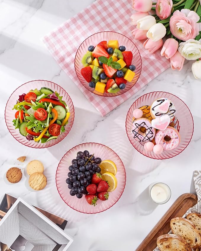 bUCLA 12 PCS Plastic Cereal Bowls Set - 28 Oz Clear Pink Disposable Vertical - Image 8