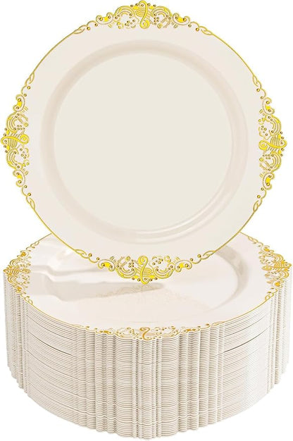 Nervure 100Pcs 7.5'' Ivory Plastic Plates, Disposable Plates by Nervure