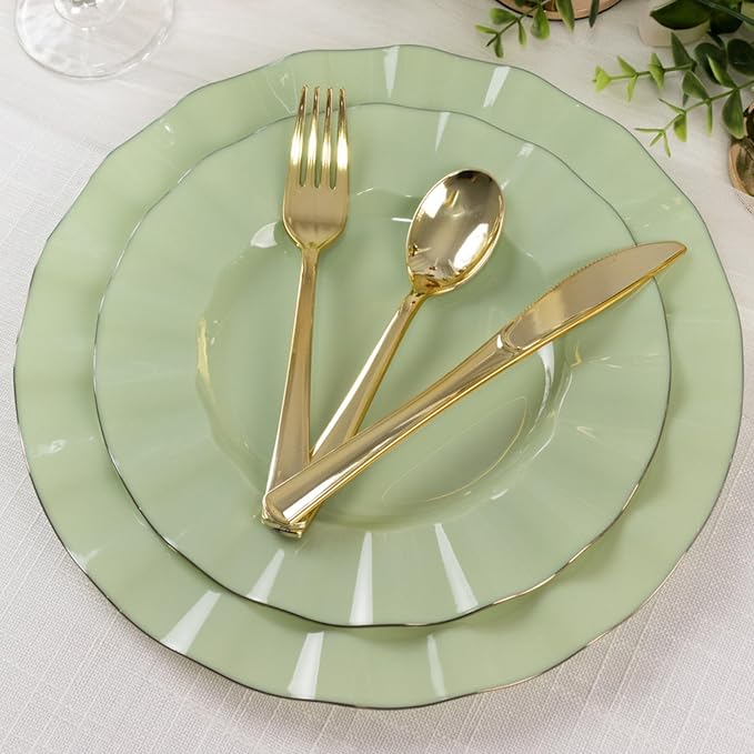 Efavormart 10 Pack | Sage Green 9" Round Plastic Dessert Salad Plates, - Image 9