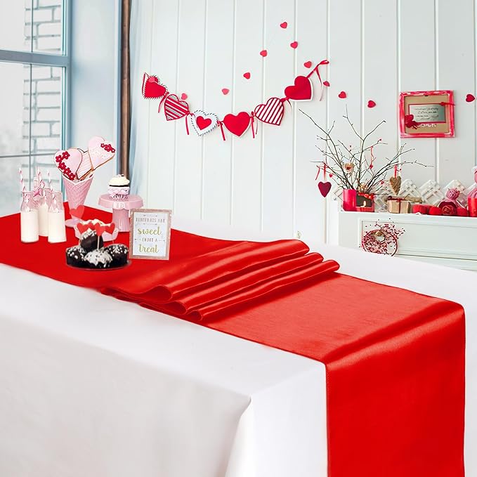B-COOL Red Table Runner Valentine's Day Table Runner 5 Pack 12x108 inch Satin - Image 2