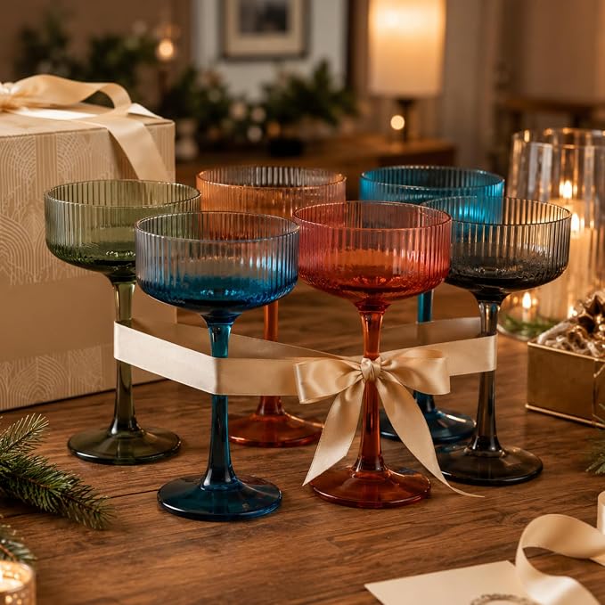 Vintage Ribbed Acrylic Martini Glasses Set, Coupe Glasses, Shatterproof & - Image 6