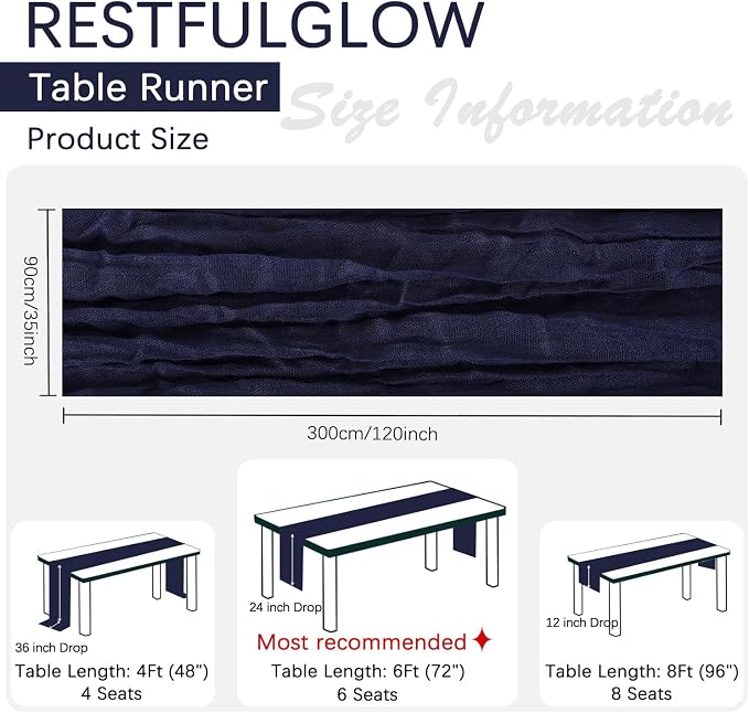 6 Pack Navy Blue Cheesecloth Table Runner 35 x 120 Inch | Boho Gauze Fabric - Image 2