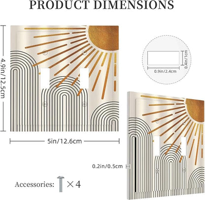 Decorative Light Switch Cover Mid Century Boho Sun Beige Minimalist Abstract 2 Gang Wall Plate Double Toggle Switch Plate Receptacle Electrical Outlet Cover Switchplate for Bathroom Bedroom（2 Pack）