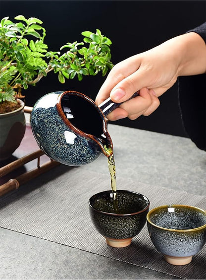 Dark Brown Ceramic Kung Fu Tea Set of 6, Japanese & Chinese Tea Cups, Sake Cup - Image 6