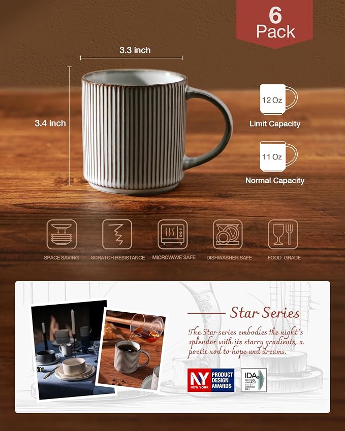 famiware Coffee Mug Set for 6, Star 12 oz Catering Mugs Cup Set - Image 4