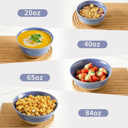 HASENSE Porcelain Mixing Bowls Set, Large Serving Dishes for Entertaining, 2.1/1.5/1.0/0.5 Qt Nesting Serving Bowls for Cooking Salad Baking Popcorn, Dishwasher Microwave Safe, Set of 4, Purple
