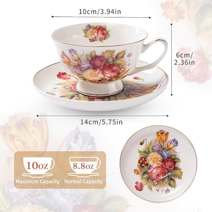 Tea Cups and Saucers, 10 OZ Bone Vintage Porcelain Coffee Cup - Image 3