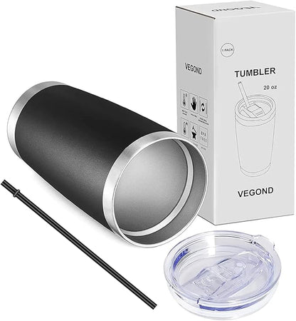 VEGOND 20oz Tumbler with Lid and Straw Stainless Steel Tumbler Cup Bulk Vacuum Insulated Double Wall Travel Coffee Mug Powder Coated Coffee Cup(Black 6 Pack