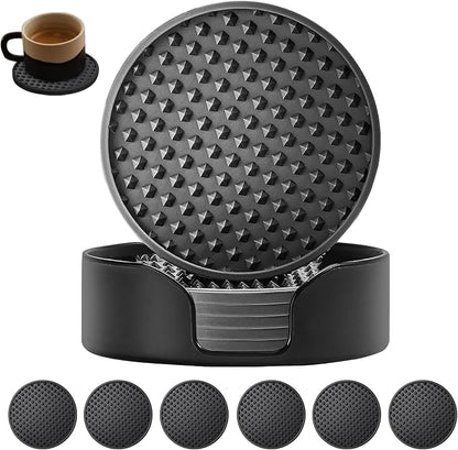 Silicone Coasters 6 Pack with Holder, Non-Slip Non-Stick Heat Resistant Cup Mat by MHL416