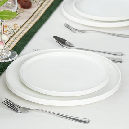 Ceramic Salad & Dessert Plates Set, 8 Inch, Modern White | Stoneware, - Image 2