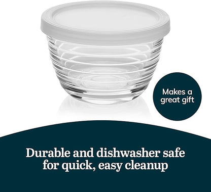 Libbey Small Glass Bowls, Glass Containers with Lids Set of 8 to Keep Leftovers Fresh, Meal Prepping and More, Dishwasher Safe Small Bowls for Dips