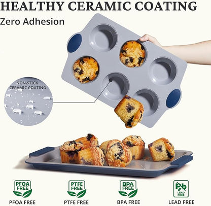 BRONYPRO 2-Pack 6-Cup Non Toxic Nonstick Ceramic Jumbo Muffin Pan & Cupcake Tin - Image 2