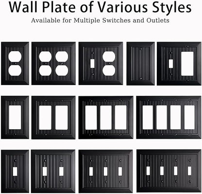 Beadboard Outlet Covers Wall Plates, Bamboo Fiber Light Switch Covers, Natural Material Electric Receptacle Decorative Switch Plate Outlet Cover Matte Black (1 Gang Decorator 4 Pack)