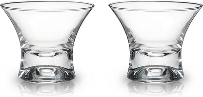 Viski Heavy Base Stemless Manhattan Glasses Set of 2 - Premium Crystal Cocktail Glass, Stemless Martini Glasses, Cocktail Glass Gift Set, 7 oz