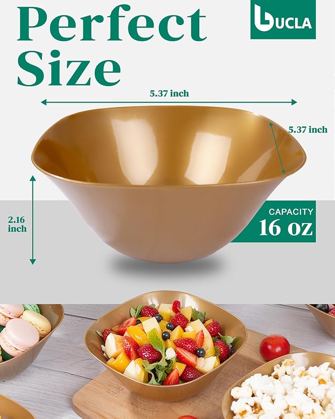 bUCLA 50Pack Gold Plastic Serving Bowls - 16oz Disposable Serving Bowls - Image 2