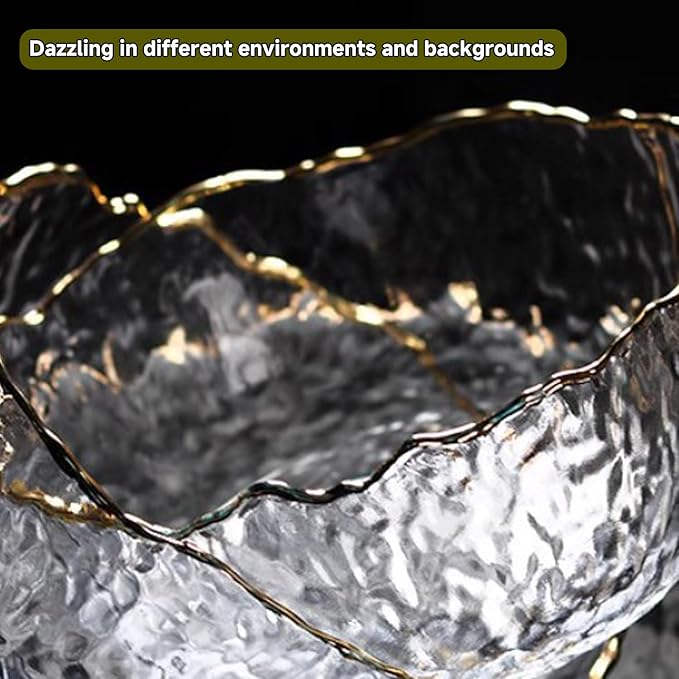 Glass Bowl for Salad Candy Fruit, Decorative Bowl-Clear Gold, Snack Dessert - Image 2