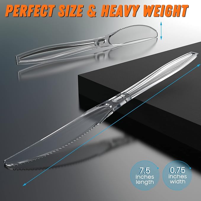 Dipoo 7.5" Clear Plastic Knives Heavy Duty Upgraded Heat Resistant & BPA Free - Image 5