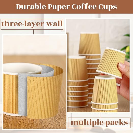 Yaomiao 200 Pcs 4 oz Disposable Espresso Coffee Cups Ripple Corrugated Paper - Image 4
