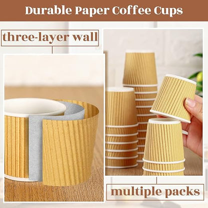 Yaomiao 200 Pcs 4 oz Disposable Espresso Coffee Cups Ripple Corrugated Paper - Image 4