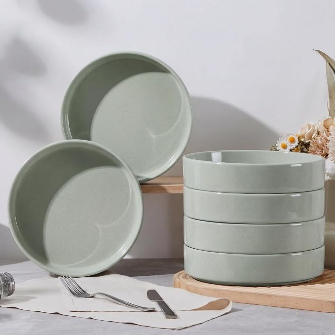 E-far Pasta Bowls Set of 6, 35 oz Large Stoneware Bowl Plates | Shallow & Wide - Image 6