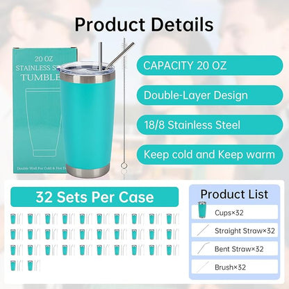 IEOVIEE 32 Pack 20oz Stainless Steel Insulated Bulk Tumblers - Image 2