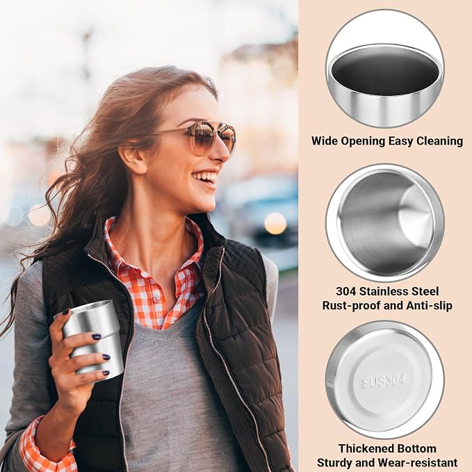 Metal Cup, 10 oz Insulated Tumbler, 4 Pack Double Wall Unbreakable Stackable - Image 4