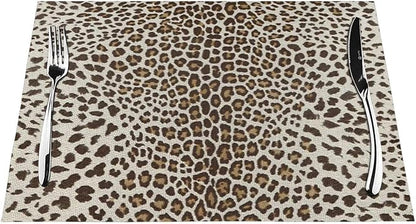 Leopard Print Placemats Set of 4,12x18 Inches Brown Cheetah Animal Print Decorative Placemats Rectangle Boho Modern Abstract Table Mats for Party Home Kitchen Dining Table Decoration