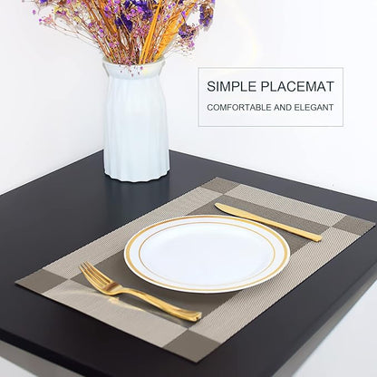 Placemats, Place Mats for Kitchen Dining Table, Heat-Resistant Anti-Skid Stain Washable PVC Table Mats, Easy to Cleaning Woven Vinyl Dinner Mats (Silver, 6 Pack)