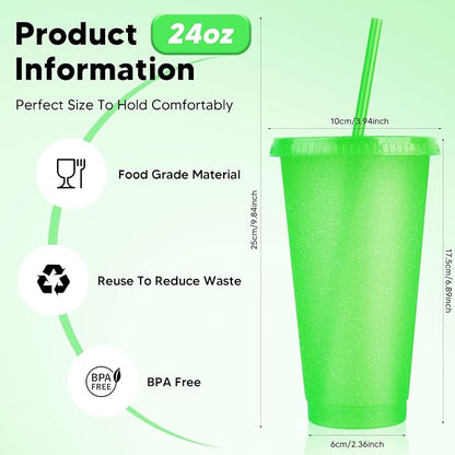 24 Pack Plastic Tumblers With Lids and Straws, Reusable Colorful Cups - Image 2