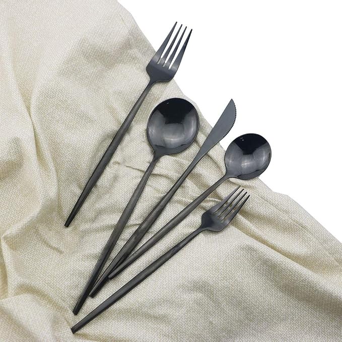 Shiny Black Silverware Set, JASHII 30-Piece Stainless Steel Satin Finish - Image 3