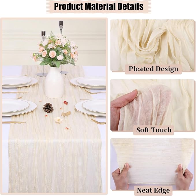 13.3FT Beige Cheesecloth Table Runner Easter Spring Boho Gauze Table Runner - Image 3