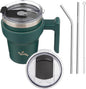 Konokyo 10 oz Tumbler with Handle and Straw, Insulated Travel Mug | Army Green; by Konokyo