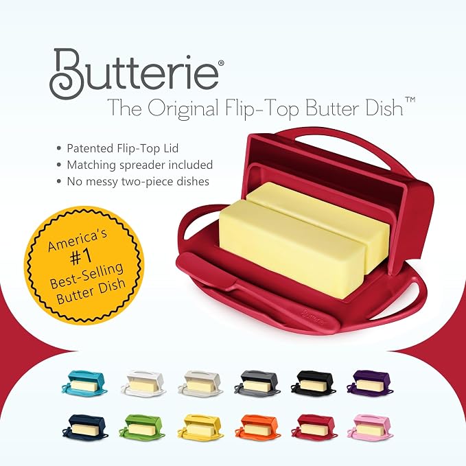 Flip Top Butter Dish with Attached Lid & Matching Knife - Image 8