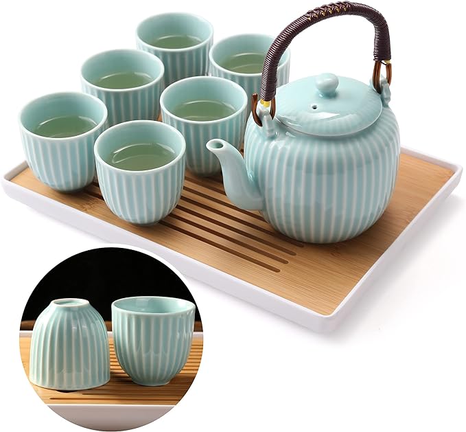 Dujust Japanese Tea Set, Cyan-blue Porcelain Tea Set by DUJUST