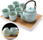 Dujust Japanese Tea Set, Cyan-blue Porcelain Tea Set by DUJUST