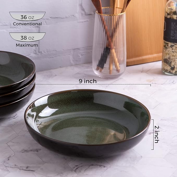 LERATIO 9.0" Ceramic Pasta Bowls Set of 4, 38oz Large Stoneware Bowls Set | - Image 2