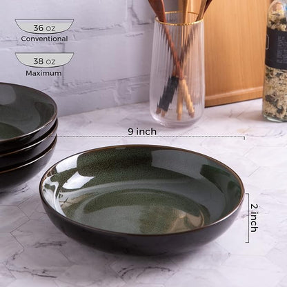 LERATIO 9.0" Ceramic Pasta Bowls Set of 4, 38oz Large Stoneware Bowls Set | - Image 2