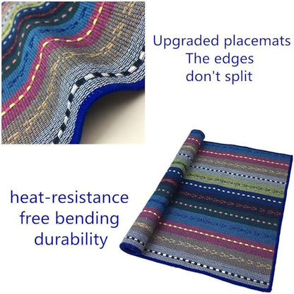 WAZAIGUR Hand Woven with 100% Cotton Placemats Colorful Placemats Braided Ribbed Durable Heat-Insulation Table Mats Set of 4,Blue