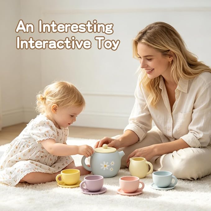 Silicone Tea Set for Toddlers 1-3, Pretend Play Tea Party Set Toys | Pretend - Image 4