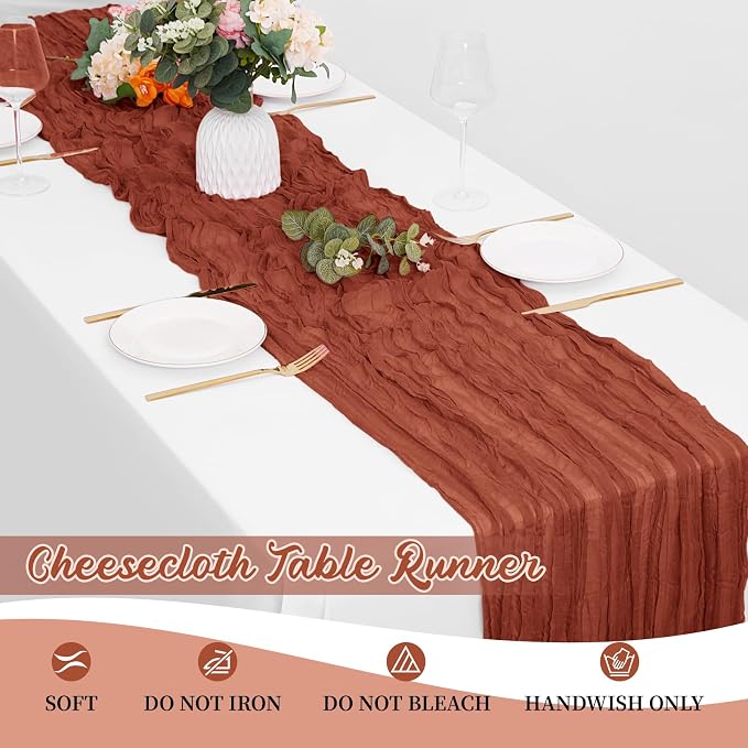 8 Pack Terracotta Cheesecloth Table Runners 20x120 Inch Gauze Table Runner - Image 6
