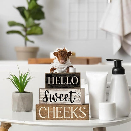 Moucuny 4 Pcs Bathroom Shelf Decor Highland Cow Farmhouse Bathroom Decor and - Image 4