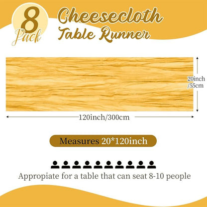 8 Pack Gold Cheesecloth Table Runners 20x120 Inch Gauze Table Runner 10FT - Image 2