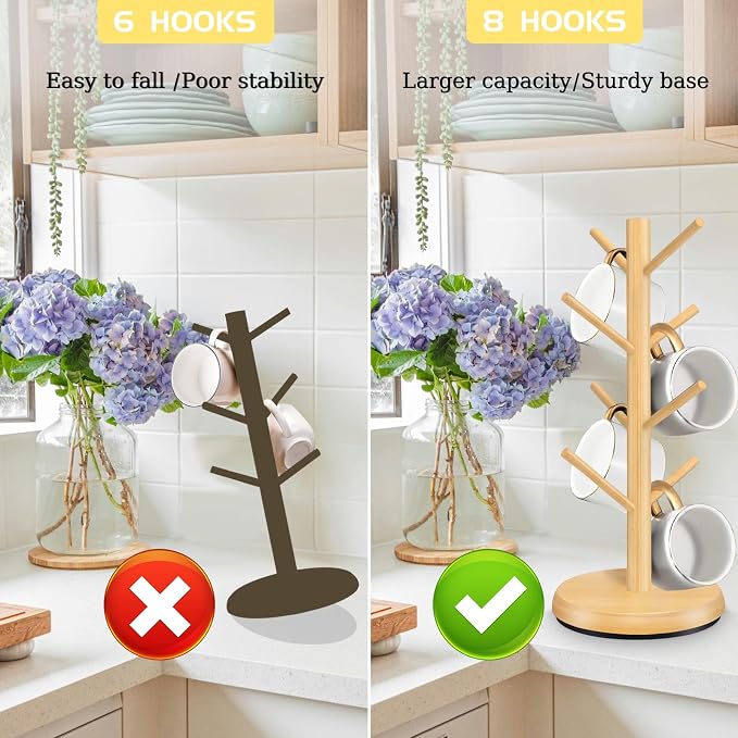 Mug Holder Tree, New Upgraded 360° Rotated 8 Hooks Coffee Cup Holder - Image 5