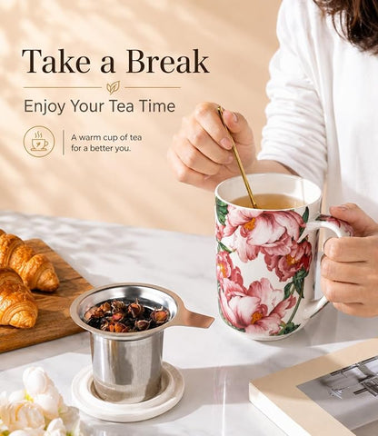 AmorArc Tea Cup With Infuser and Lid, 18oz Loose Leaf Tea Mug With Steeper | - Image 6