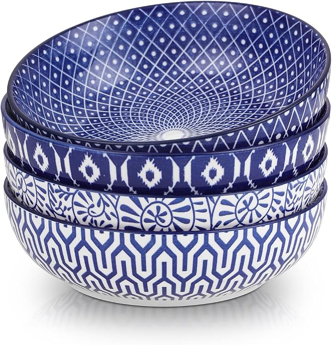 Selamica Ceramic Pasta Bowls Set of 4, Large Salad Bowls, Stackable Serving by Selamica