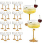 XUWAIDSGN 50 Pcs Champagne Martini Glasses 9 Oz with Gilded Removable Gold Rim Coupe Glasses Pink Martini Glasses Plastic Mimosa Vintage Coupe Glasses Set For Wedding Anniversary (50, Ribbed Gold)