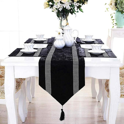 Elegant Bling Rhinestone Black Table Runner, Ombre Velvet, Double-Layer - Image 6