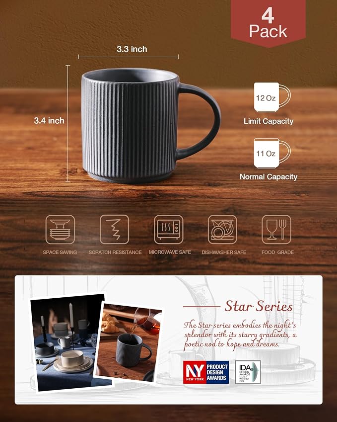 famiware Coffee Mug Set for 4, Star 12 oz Catering Mugs Cup Set - Image 4