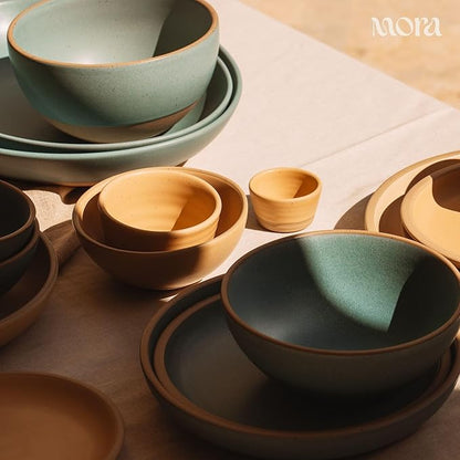MORA Mega and Giant Bowls Set of 2, 5.5 and 3.5 Qt Ceramic Pottery Mixing Bowls - Microwave and Dishwasher Safe - Merrigold & Iris