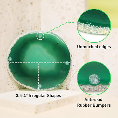 Agate Drink Coasters Set of 4, Natural Stone Coaster for Coffee Table 3.5-4" Geode Gemstone Coasters Decor, Unique Gift for Women Men Housewarming Birthday Wedding Anniversary (Green)